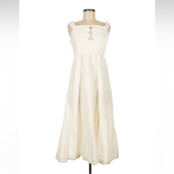 😍2 for $20 Sea New York Ivory Midi Dress - Size 8 - Linen Blend with Cutouts - Picture 1 of 7